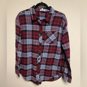Maurices Burgundy and Navy Plaid Shirt size XS